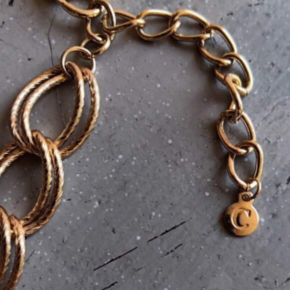 Heavy Double Textured Necklace and earrings gold tone C Brand Set - Picture 3 of 4